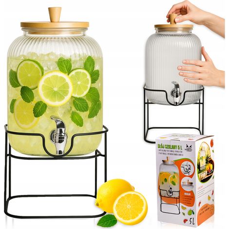 Barattolo con rubinetto da 5 litri, barattolo in vetro con rubinetto su supporto, dispenser per caraffa