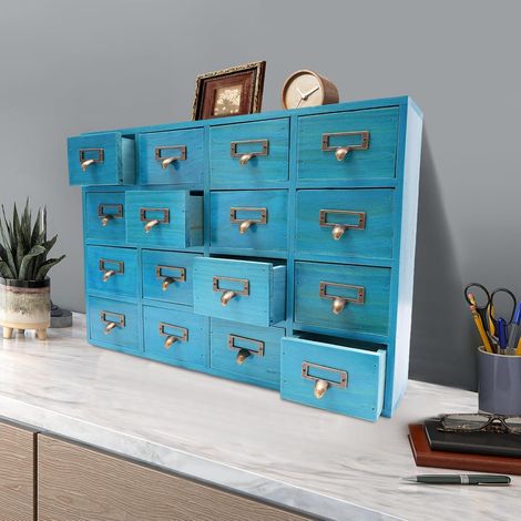 Organisateur de tiroir en bois de bureau - Mini commode avec 16 tiroirs, Armoire à tiroirs en bois pour organisateur de bureau à domicile et rangement (1/5)