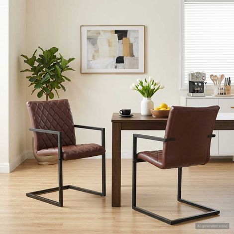 vidaXL Chaises à manger cantilever lot de 2 marron cuir véritable (1/5)