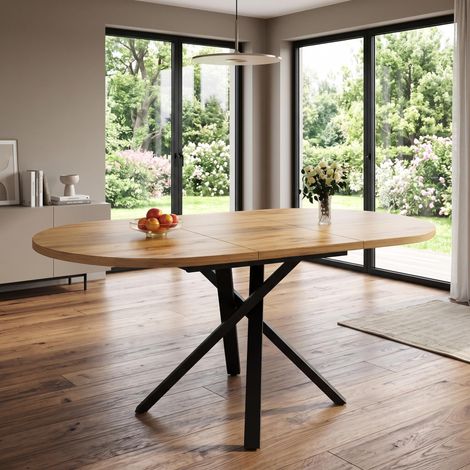 FurnitureR Wood Effect Round Extendable Dining Table 100 to 140cm X Frame (1/5)