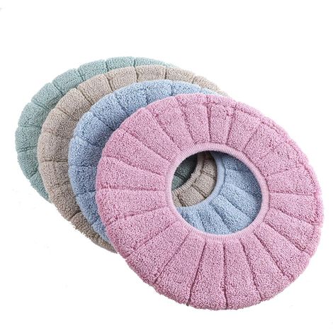Lot de 4 Housses de Siège WC Rétractables, Coussinets Toilette Doux et Lavables, Revêtements Chauffants pour Lunettes de Toilettes, Compatibles avec la Plupart des WC (1/5)