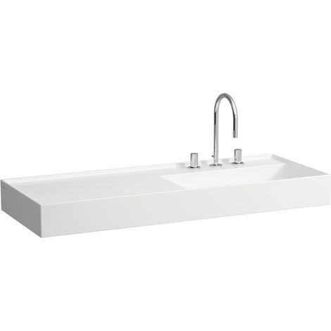 Lavabo KARTELL 1200 x 460 mm, étagère à gauche sans trop-plein, version 1 trou pour robinet blanc LAUFEN