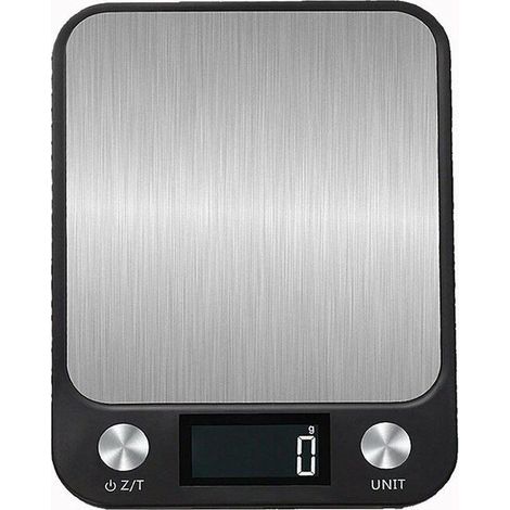 Balanza de cocina plana de acero inoxidable, pequeña balanza electrónica de plataforma, capacidad mini de 5 kg para alimentos y cocina, pesaje en gramos, funciona con pilas, color negro, 5 kg 1 g (1/4)