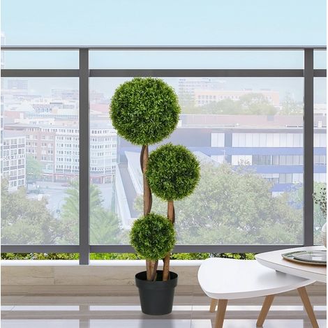 Bosso artificiale 110 cm verde con 3 sfere, resistente ai raggi UV (1/5)