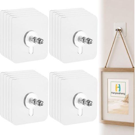 Lot de 20 Crochets Adhésifs Transparents, Accroche Tableau Sans Percer, Fixation Murale Solide pour Cadres Photo, Affiches, Décorations, Clés(20PCS) (1/5)