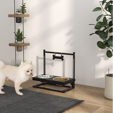 Stazione pappa rialzata per cani con 2 ciotole in acciaio inox regolabile 40,5x22x39 cm (1/5)
