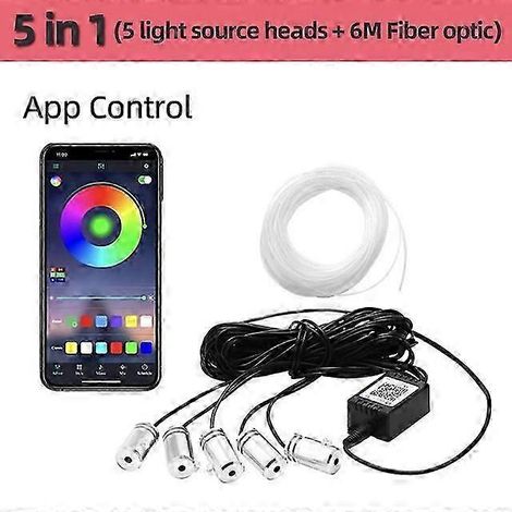 Bande LED RGB pour voiture, ambiance lumineuse 4/5/6 en 1, éclairage néon intérieur, application musicale DIY et télécommande, 8 m, lampes d'ambiance à fibre optique (contrôle par application 5 en 1) (1/5)