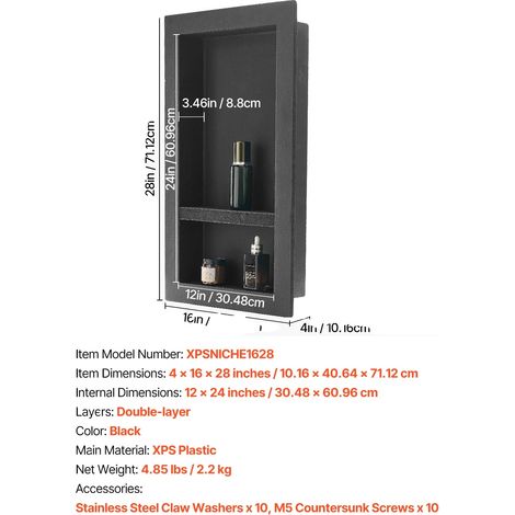 Nicchia per doccia, ripiano divisorio mobile, design impermeabile, 40,6 cm x 71,2 cm (1/2)
