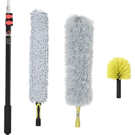 Kit nettoyage maison avec perche télescopique, plumeau toiles d'araignée, microfibre, plumeau ventilateur plafond, jaune gris
