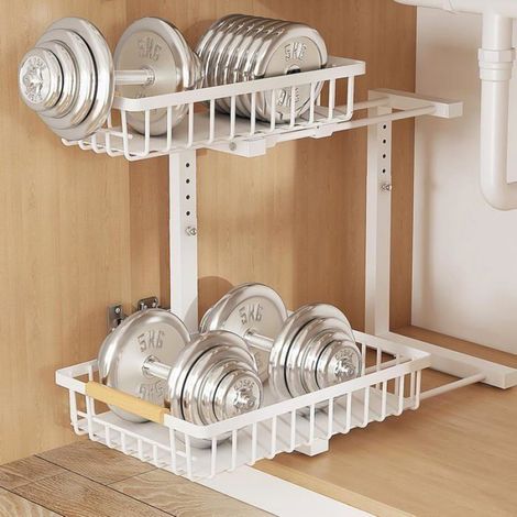 Organisation et rangement sous l'évier : Organisateur de salle de bain sous l'évier à deux niveaux réglable en hauteur (1/4)