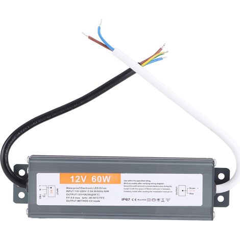 Alimentation électrique ultra fine et étanche 60 W, pilote d'alimentation LED AC110250 V (50/60 Hz) pour lumières LED extérieures, projet informatique (DC12V) (1/5)