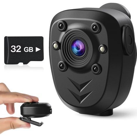 Mini caméra corporelle - Caméra 1080p avec 128 Go - Vision nocturne 4,5 m - Pince à 360° - Pour la capture de preuves et la sécurité - Enregistrement en boucle - Autonomie de 4 heures - Discrète et po (1/5)
