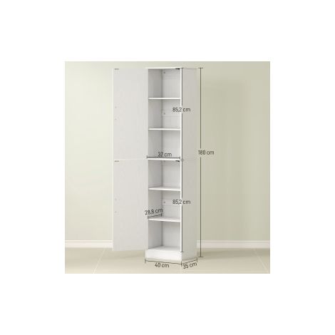 Haut armoire de salle de bains blanc 40x35x180 cm avec 2 portes et étagères réglables (1/5)