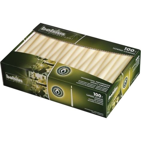 Bougies effilées Bolsius 254 mm ivoire Lot de 100 (1/4)