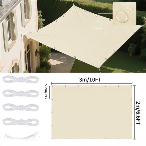 (Beige 2x3M) Voile d'ombrage imperméable avec œillets, adaptée aux jardins et terrasses extérieures. (1/5)
