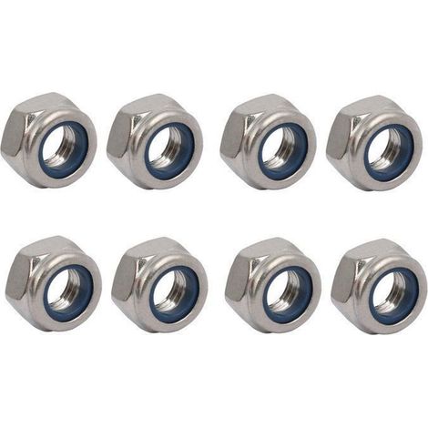 Écrou de blocage à gauche en acier inoxydable 304 M8 x 1,25mm Pas Filetage métrique 8Pcs