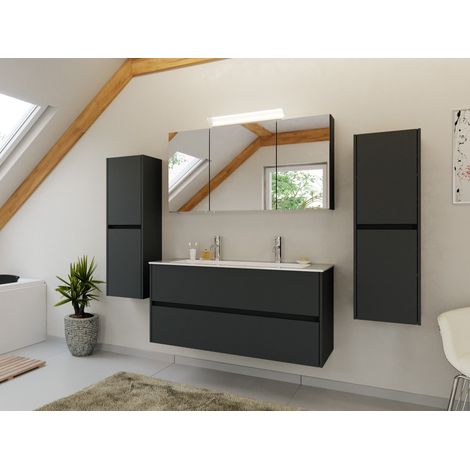 Doppel-Badmöbel Set Taifun 4tlg. 120 cm Spiegelschrank und 2x Seitenschrank Grafit (1/5)