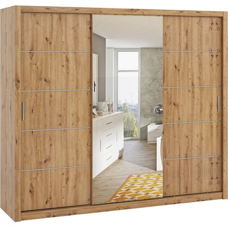 Armario Catromi 111, Roble Artisan, 215x250x62cm, Puertas de armario: Correderas, Número de estantes: 9