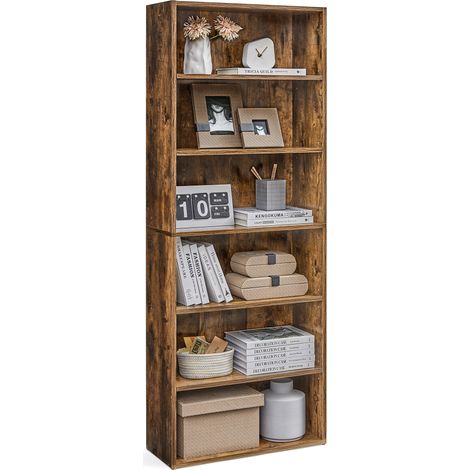 Bibliothèque, Étagère sur 6 Niveaux, Meuble de Rangement Ouvert, Marron rustique (1/5)