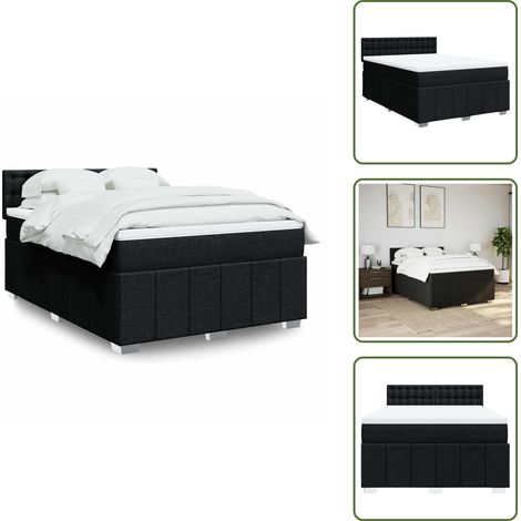 vidaXL Sommier à lattes de lit avec matelas Noir 140x200 cm Tissu (1/5)