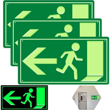 Panneau de sortie de secours lumineux, 3 pièces Panneau de sortie de secours, Panneau d'issue de secours lumineux 300x150mm, Panneau d'issue de secours pour panneau d'information(gauche) (1/5)