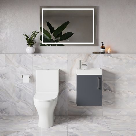 Napoli Cube Gloss Grey 400mm Single Door Wall Mounted Vanity Unit and Jubilee Toilet Suite with Align Basin - 400mm - Chrome 160mm Handle