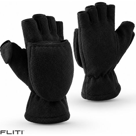 FLITI Gants d'hiver thermiques unisexe polaire coupe-vent noir convertibles mitaines pour cyclisme ski et plein air
