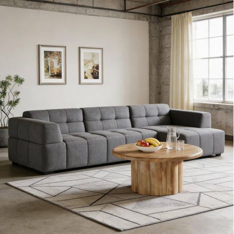 Mesa de centro redonda 80 cm marrón en MDF con diseño tambor (1/5)