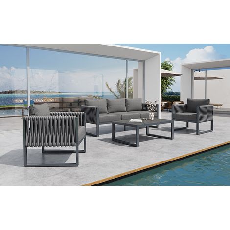 Jardinets et meubles de jardin. Canapé pour 5 personnes. Set de salon de jardin avec des pieds réglables, matériaux confortables et structure en métal résistant à la rouille. Pour balcon ou terrasse. (1/5)