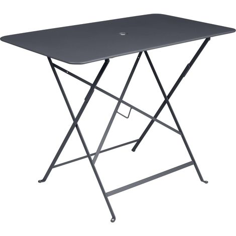 Table Bistro Rectangulaire en Acier, 57 x 97 cm, Pliable, 4 Places, avec Trou Parasol, pour Extérieur