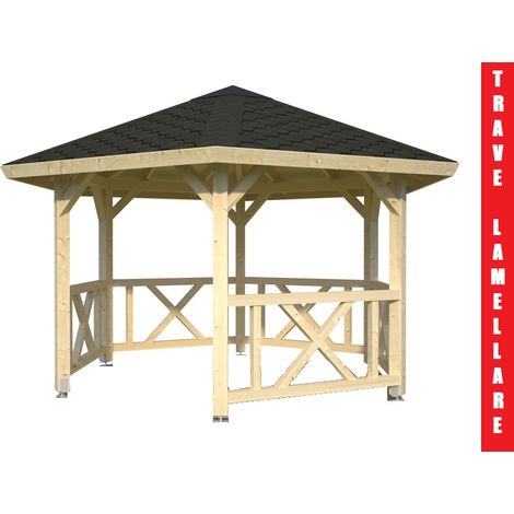 GAZEBO DA GIARDINO IN LEGNO D' ABETE NORDICO - cm 337(diametro) - ITALFROMGIARD2 (1/2)