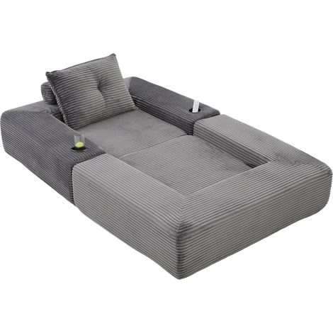 Sofá cama plegable de corduroy gris oscuro con espuma de alta densidad y muelles (1/5)