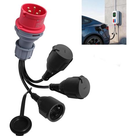 Adaptateur 400V vers 230V x3 Répartiteur Prise Camping Car Adaptateur Triphasé Monophasé avec Couvercle Rabattable Fiche de Contact de Protection (1/5)