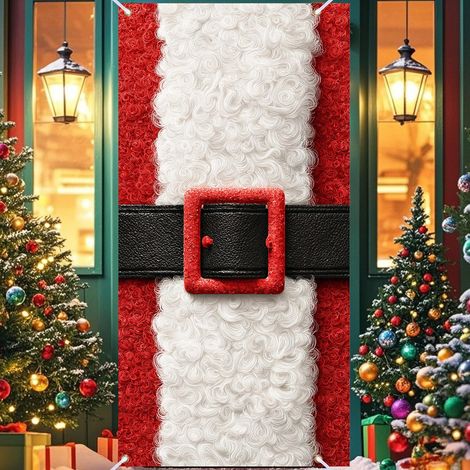 Décorations de Noël 2026 - Drapeaux, nœuds, décorations de Noël, rideaux de porte - 90 x 190 cm (taille élastique) - QL-41