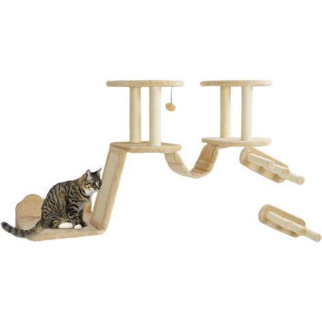 Escalier pour chat, fixation murale et plafond, pour chats jusqu'à 5 kg, beige produit de qualité avec garantie satisfait ou remboursé