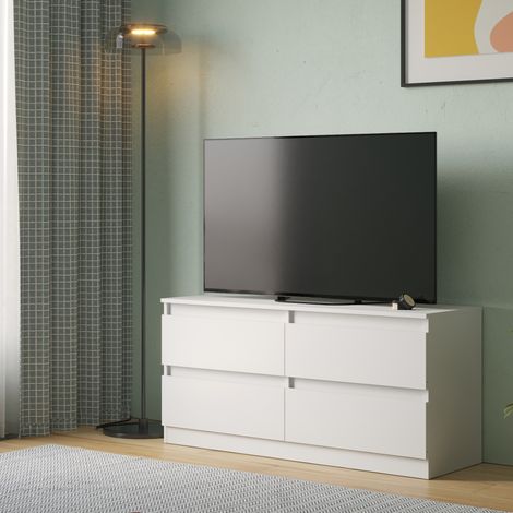 Meuble TV SOLA - Blanc - 4 Tiroirs - Largeur 127 cm, Hauteur 61 cm, Profondeur 44 cm (1/3)