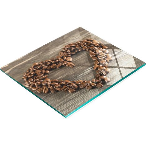 Küchenservierbrett aus Glas mit Kaffeebohnen-Herzmotiv, 60 x 52 cm (1/5)