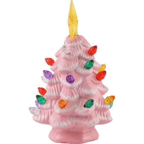 Sapin de Noël miniature en résine de 10 cm, coloré, figurine de sapin de Noël miniature, décoration de Noël pour fenêtre ou jardin, Roseate (1/4)