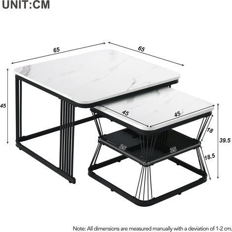 MEUBLIV Set de 2 mesas auxiliares 65 x 65 x 45 cm blancas, efecto mármol (1/5)