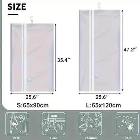 Lot de 8 sacs de rangement sous vide suspendus, pour vêtements de saison (90 cm)-AquaForge