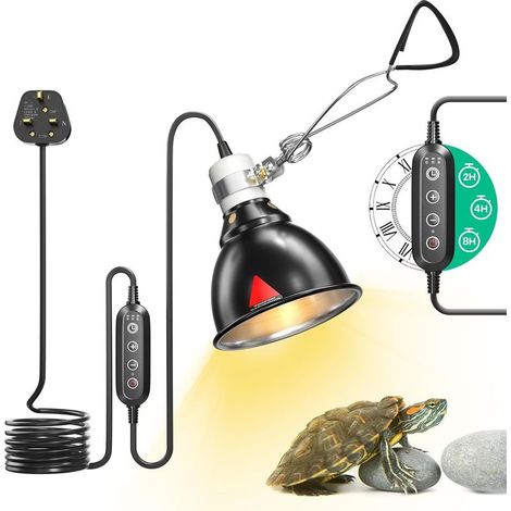 Wärmelampe für Reptilien, Wärmelampe mit Zeitschaltuhr für Reptilien, Wärmelampe mit Klemme für Schildkröten, Terrarienbeleuchtung für Reptilien, Schildkröten, Bartagamen (1/5)