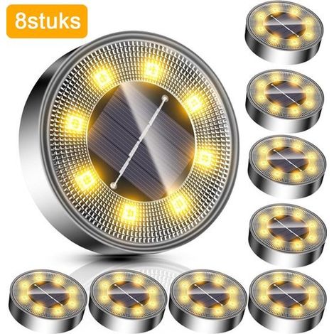LED-Solar-Bodenstrahler 8 Stück Warmweiß Edelstahl mit 8 LEDs Solarbetriebene Bodenstrahler 8 Stunden Gartenbeleuchtung IP68 wasserdicht (1/5)