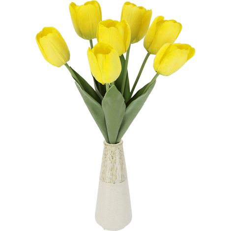 Bouquet de 7 Tulipes dans Un Vase - Décoration de Printemps - Décoration de Pâques - Décoration de Table - Fleurs artificielles - Tulipes artificielles - Décoration Simple (1/5)