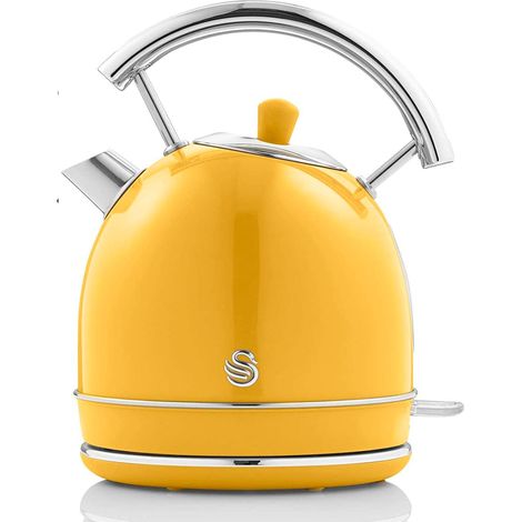 SWAN SK14630YELNEU Retro Hervidor Agua Eléctrico, 1,8 L, Resistencia Oculta Acero Inoxidable, sin BPA, Inalámbrico 3000W Amarillo