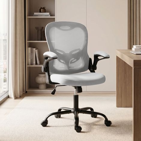 Chaise Bureau Ergonomique, Fauteuil de Bureau Maille, Accoudoirs Relevables, Hauteur Réglable, Fonction Bascule, Gris (1/5)