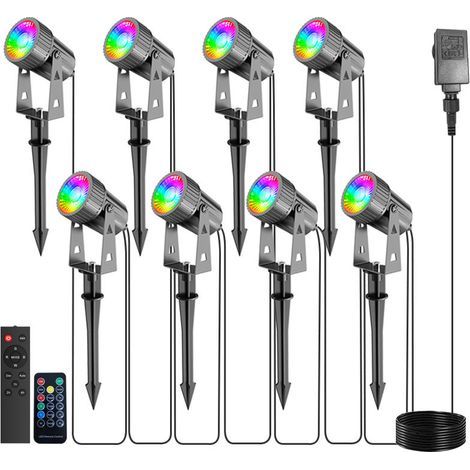 Ensemble de 8 lampes à piquer d'extérieur, 8 spots LED de 3 W, lampes de jardin avec piquet, projecteurs LED d'extérieur étanches IP65 (1/5)