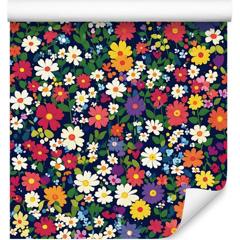 Tapete mit kleinen Blumen, marineblau und rot, für Wohn- und Schlafzimmer, 50 x 1000 cm (1/5)