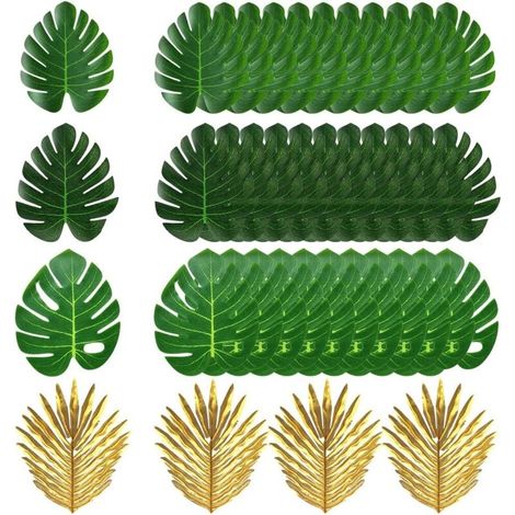 40 Pièces Feuilles de Palmier Artificielles Plantes Artificielles Feuilles de Monstera Tropical Décoration de Feuille de Palmier Décoration de Fête Tropicale Jungle Fournitures Décoration de Table à T