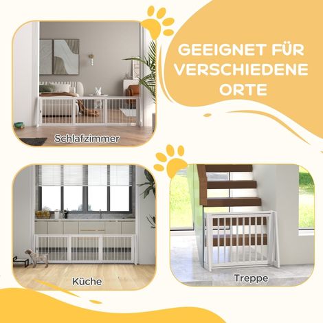 Barrière pour chien freestanding extensible en bois blanc 71-190 x 38,5 x 56 cm (1/5)