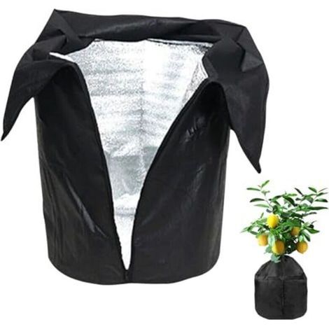 Housse thermique noire pour pots – Tissu extérieur Oxford avec doublure isolante, cordon de serrage et fermeture éclair – housse d'hiver pour plantes (Noir – 45x50 cm) (1/4)